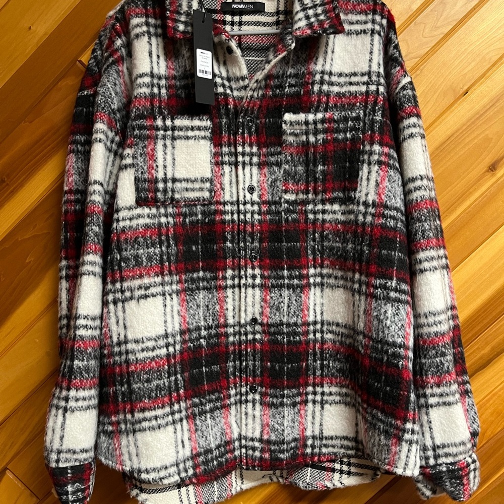 Fashion Nova Red and Black Plaid Shirt Jacket